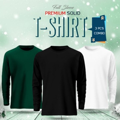 3 pcs Full Sleeve Solid T-Shirt Combo